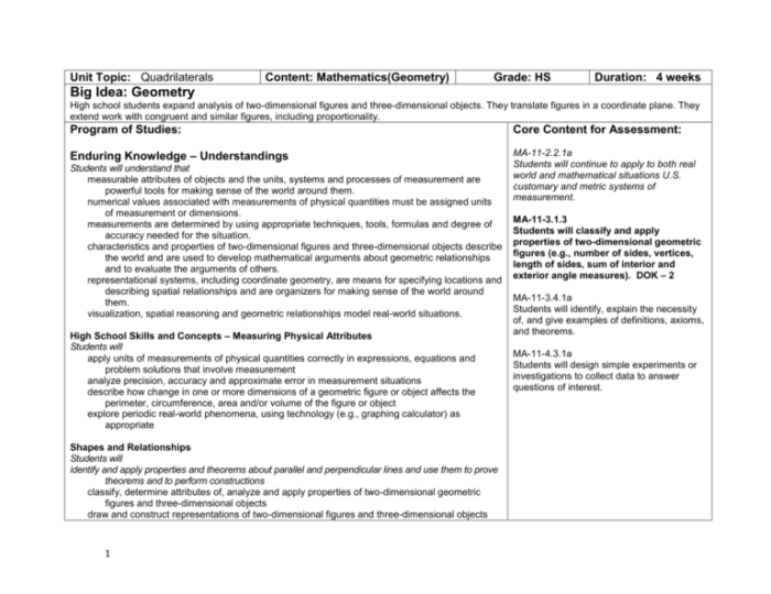 Unit 6 quadrilaterals test answers