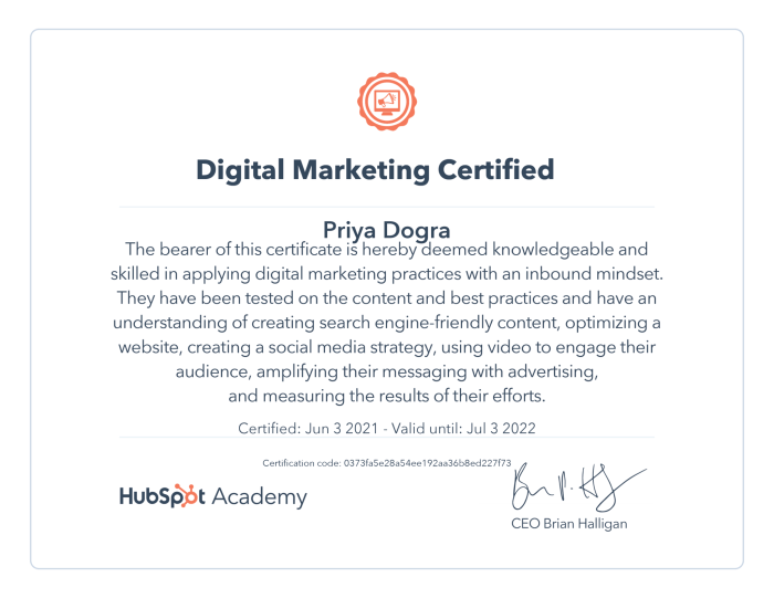 Hubspot digital marketing certification answers