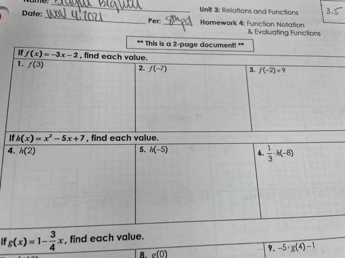 Unit 3 relations and functions answer key homework 4